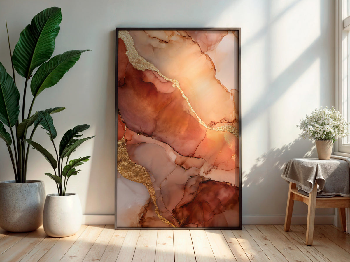 Terracotta Gold printable wall art displayed in a secondary lifestyle interior setting