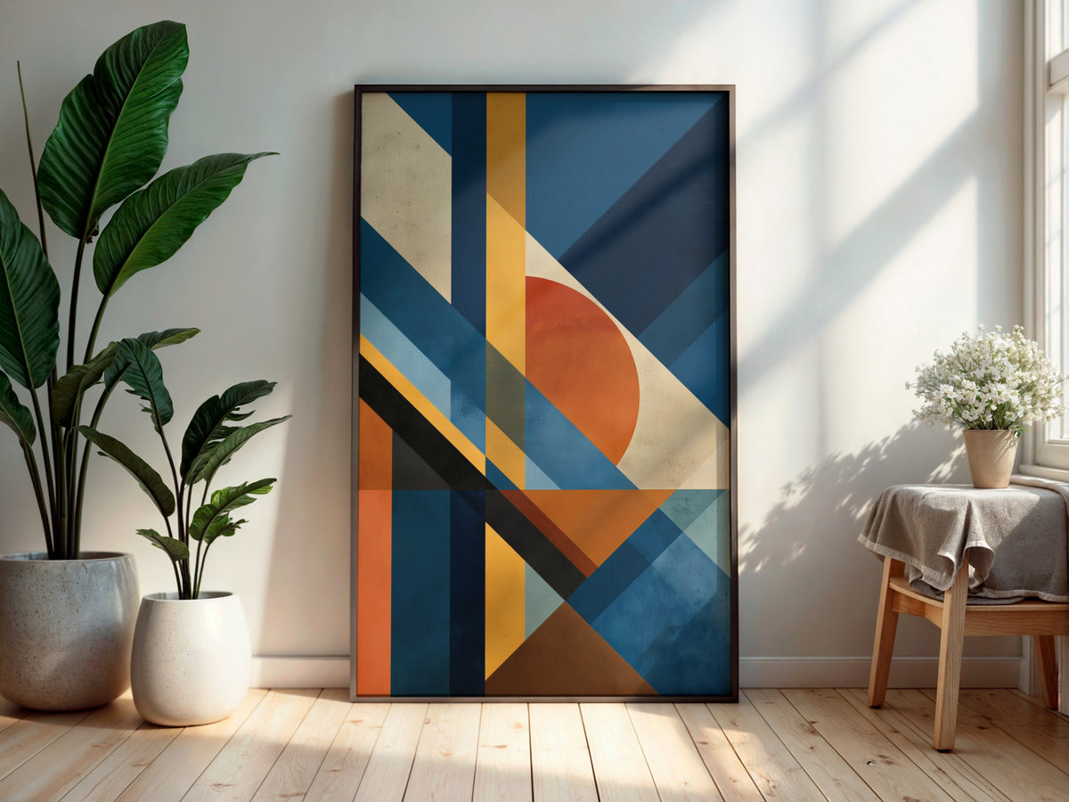 Cobalt Clay Planes printable wall art displayed in a secondary lifestyle interior setting