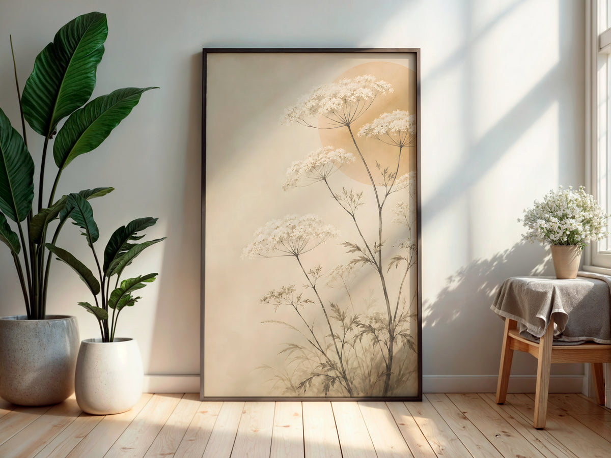 Ivory Wild Herbs in a secondary interior — printable Japandi wall art for living rooms and offices
