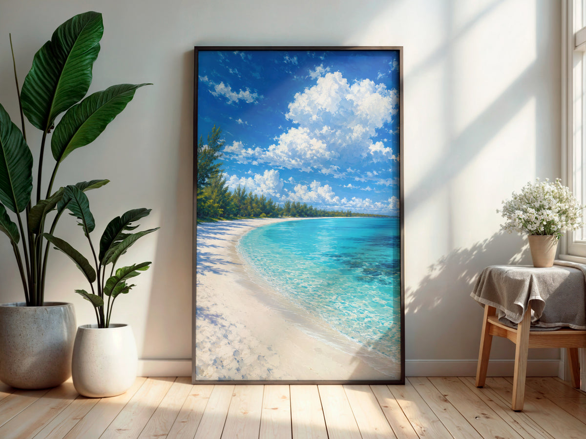 Belle Mare Lagoon Light printable wall art displayed in a secondary lifestyle interior setting