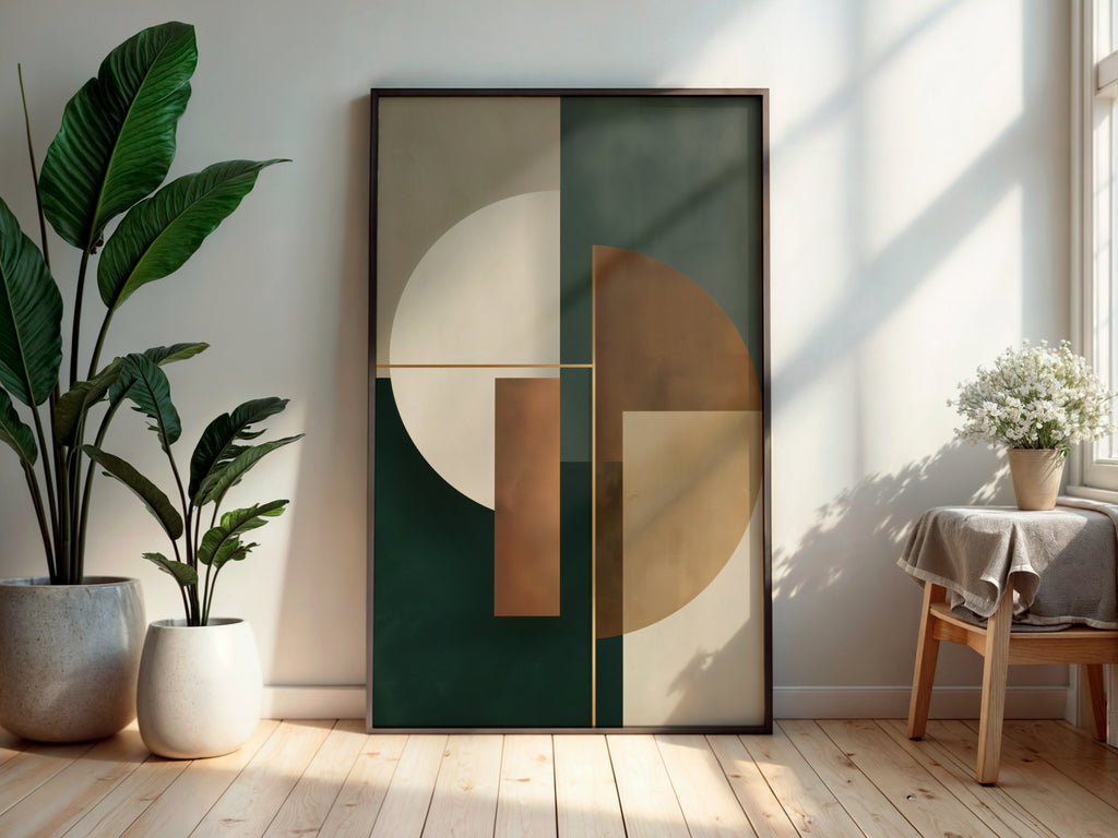 Verdant Form Balance abstract geometric print styled in a secondary interior mockup