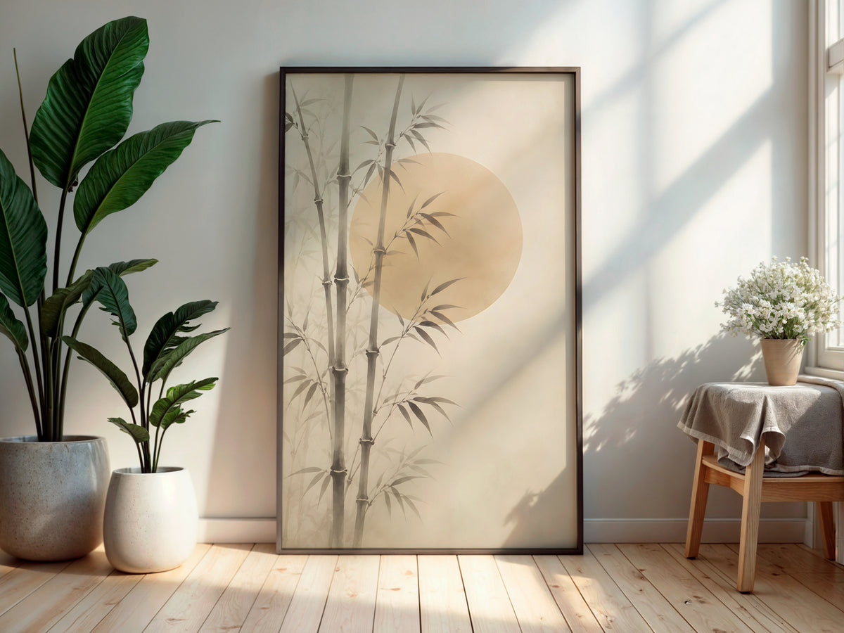 Ivory Bamboo Grove in a secondary interior — printable Japandi wall art for zen spaces and living rooms