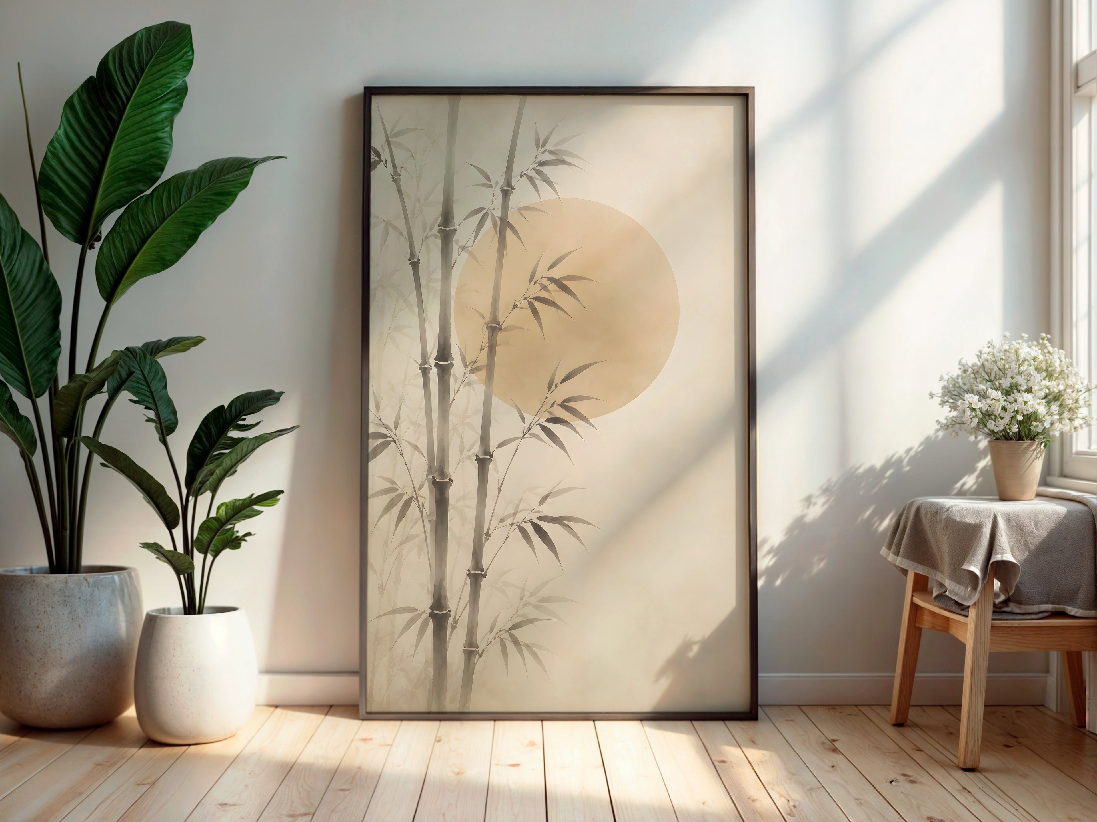 Ivory Bamboo Grove in a secondary interior — printable Japandi wall art for zen spaces and living rooms